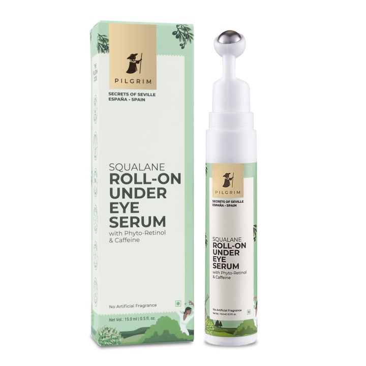 Pilgrim Squalane (Plant) Roll On Under Eye Cream For Dark Circles For Unisex With Phyto-Retinol & Caffeine, 15ml SAM