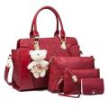 4Pcs Set Handbags Set Elegant Zipper PU  Shoulder Tote Bag - Dark Red. 