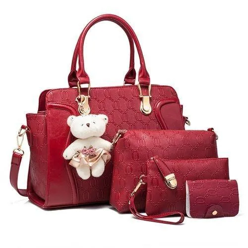 4Pcs%20Set%20Handbags%20Set%20Elegant%20Zipper%20PU%20%20Shoulder%20Tote%20Bag%20-%20Dark%20Red%20-%20Image%203