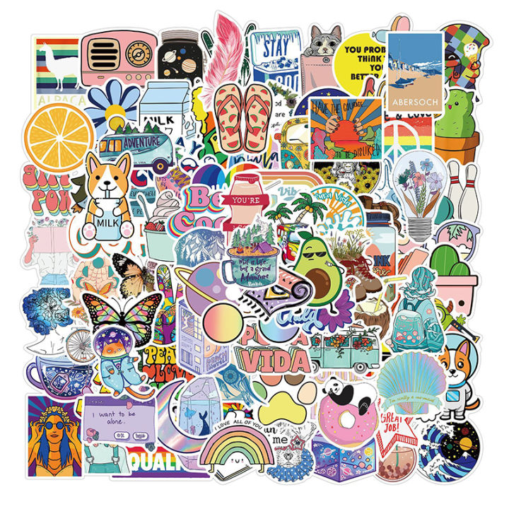 Sticker Stetic 100 Pcs Cute Aesthetic Water Bottles Stickers Suitcase Laptop ...