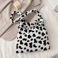 【ZIME】Milk Cow Print Messenger Bag Womens Fashion Big Capacity Single Shoulder Bag Soft Plush Handbag Female Crossbody Tote Bags. 