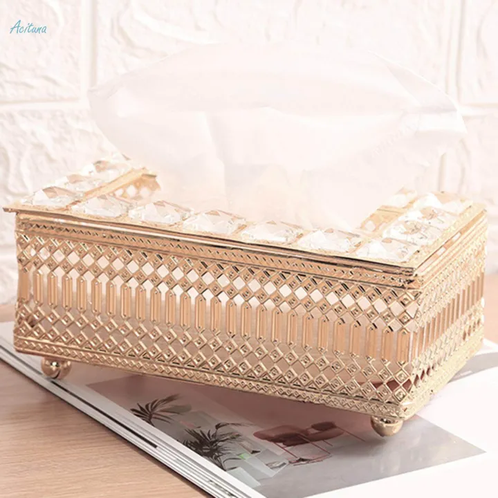 Crystal%20Tissue%20Box%20Cover%20Decorative%20Paper%20Box%20for%20Bedroom%20Dresser%20Dining%20Golden%20-%20Image%205