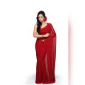 Goerggete Saree with Red Jacket Piece Women's Indian Ethnic Wear Long Anarkali Dress with Red Blouse And Dupatta in Georgette Fabric. 