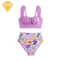 Breathable Bikini Set Flounce Shoulder Bikini Set High Waist Control Briefs Quick-dry Beachwear Swimsuit for Women 2pcs/set Bikini Set with Chest Pad. 