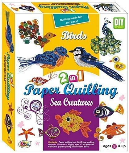 2 in 1 Paper Quilling (Birds and Sea Creature) Making Art and Craft Toys Kits