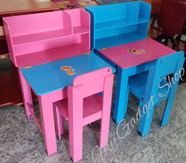 Kids table and chair study desk table drawer cupboard locker blue