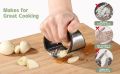 Stainless Steel Garlic Press Rocker , New Arc-shaped Design Professional Heavy Soft-Handled Garlic Crusher With Comfortable Grip (Garlic Press Black). 
