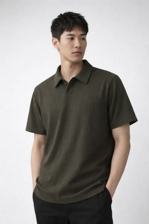 CLOZ Men’s Premium Ribbed Short Sleeve Polo Shirt in Solid Colors ...