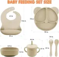 Baby Led Weaning Supplie, Silicone Baby Feeding Set with Suction Plate and Bowl, Toddler Self Feeding Essentials with Spoons Forks Bib Sippy Cup, Eating Utensils for 6+ Months. 