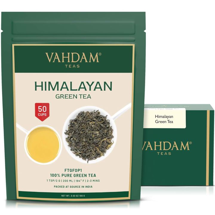 VAHDAM, Himalayan Green Tea Leaves (50+ Cups, 100g) Non GMO, Gluten Free I Green Tea Leaves From Himalayas | Vacuum Sealed Pack (FROM INDIA) SAB
