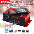 12V 200W 2CH Mini Digital Bluetooth HIFI Audio Power Amplifier Car Audio Amplier Stereo Amplifiers FM Radio USB W/Remote. 