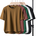 Summer Short Sleeve T T-shirt Men's Half Sleeve Loose Solid Color Waffle Heavy Top Clothes Fashion ins All-Match Simple T-shirt. 