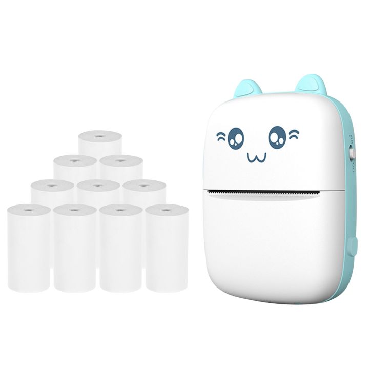 Portable Mini Thermal Printer + 10pcs Thermal Receipt Paper Rolls