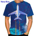 New Summer Fashion Blue Sky And Airplane 3D Printed T-Shirt Unisex Cool Casual Short-Sleeved T Shirt Breathable Oversized Tees. 