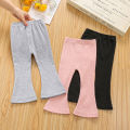 Yfashion Kids Girls Cotton Leggings Flared Pants Cotton Solid Color Baby Spring Autumn Outerwear Elastic Bottom Long Pants. 