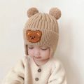 Children Hat Adorable Cartoon Bear Winter Hat with Ear Protection Soft Warm Unisex Baby Beanie for Cold Weather Elastic Knitted Design Perfect for Southeast Asian Buyers Brimless Beanie. 