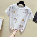 Summer Korean Style All-Matching Embroidered Top Girls Fashion Cartoon White Loose Short SleeveTT-shirt Women's2023New-. 