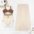 KOKKO Women1 Pieces Swimsuits With Matching Wrap Skirt Contrasting Color Spaghetti Straps Swim Top Mesh Cover Up. 
