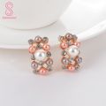 2Pcs Women Fashion Faux Pearl Rhinestone Inlaid Necklace Earrings Jewelry Set. 