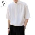 Sunnyheart Men Solid Color Shirt Men's Summer Stand Collar Ice Silk Shirt Casual Business Top for Men Lightweight Half Sleeves Cardigan for Office Wear Lightweight Men Top. 