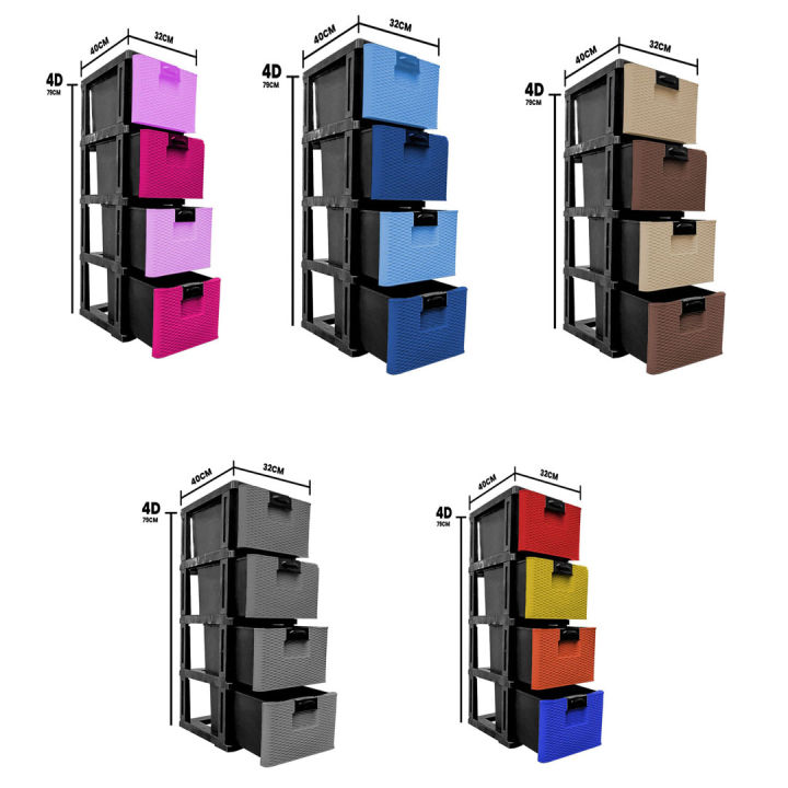 Drawer Set 4 in 1 Rattan Type (Emboss) baby drawer wardrobe cupboard storage multi color, blue, pink, Brown mix & Gray kids’ furniture