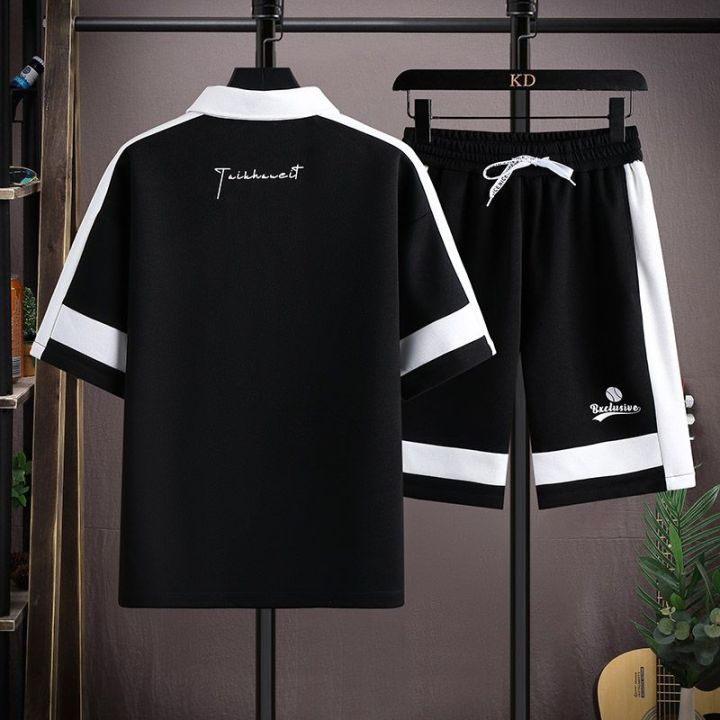 Sportswear Suit Men's Summer New Fashion WaffleTT-shirtpoloSuit Two-Piece Handsome Match