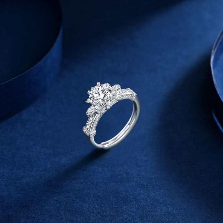 Imported Mosang Diamond S925 Sterling Silver Ring, Ice and Snow