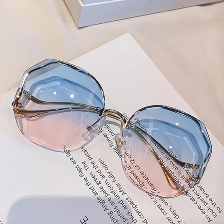 RTBOFY Retro Polygon Framless Trim Sunglasses for Women Gradient Color