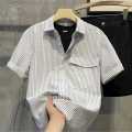 2024 Summer New Handsome Square Collar Shirt Short Sleeve High Sense Simple Trendy Casual All-Matching Shirt Men's Clothing. 