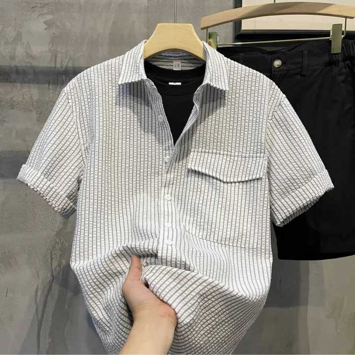 2024%20Summer%20New%20Handsome%20Square%20Collar%20Shirt%20Short%20Sleeve%20High%20Sense%20Simple%20Trendy%20Casual%20All-Matching%20Shirt%20Men's%20Clothing%20-%20Image%204