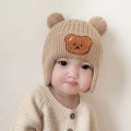 Children Hat Adorable Cartoon Bear Winter Hat with Ear Protection Soft Warm Unisex Baby Beanie for Cold Weather Elastic Knitted Design Perfect for Southeast Asian Buyers Brimless Beanie. 