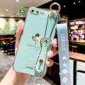 For iPhone 8 Plus / iPhone 7 Plus Back Cover with Lanyard + Wristband Fashion Shiny Maple Leaf Plating Bumper Stand Holder Case Camera Protection Soft Silicone Mobile Phone Cases. 