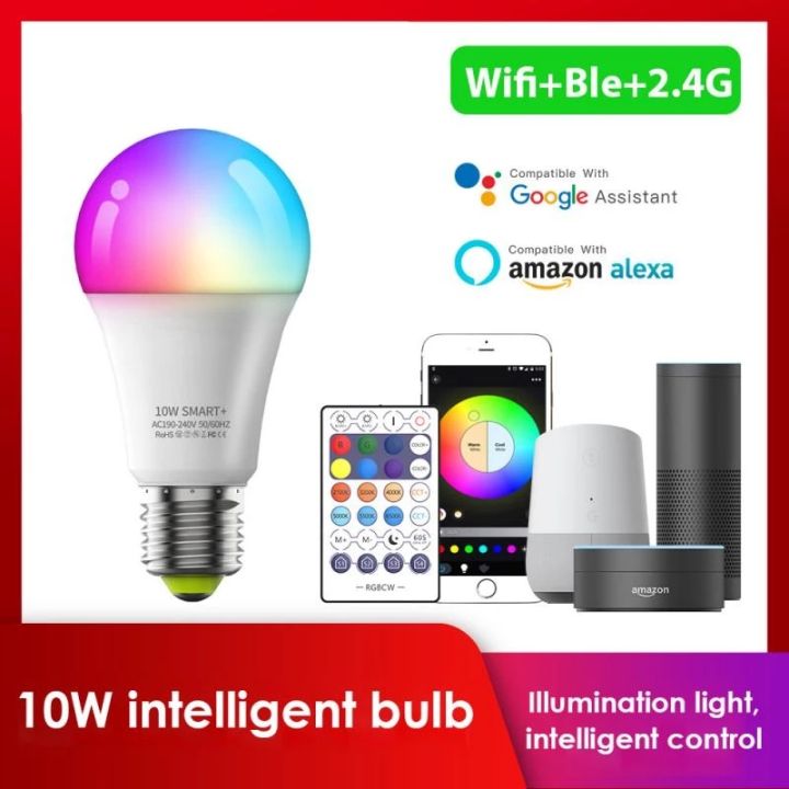 Smart Light Bulb 10W RGB+CCT E27 Dimmable LED Lamp Voice Control Smart Home Bulb Work with A mazon A lexa G oogle Home