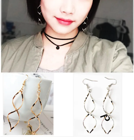 D400 The New Minimalist Spiral Curled Silver Earrings, Design Sense Of Wave Curve Gold Drop Earrings Female Jewelry Long Earrings