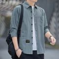 Summer High-End Trendy Versatile 3/4 Sleeve Shirt Men Work Clothes Shirt Loose Short Sleeve Jacket Men. 