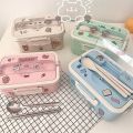 Ins Kawaii Sticker Organizer Lunch Box Container With Cover Compartment Storage Breakfast Boxes Student Food Box Set. 