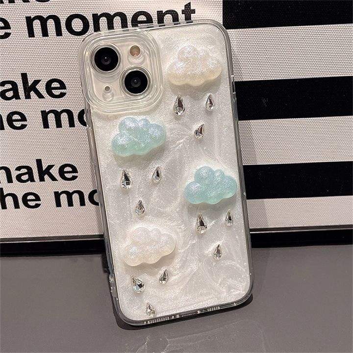 NEW%20Korea%20INS%20Cute%20Cartoon%203D%20Diamond%20Raindrops%20Clouds%20Soft%20Phone%20Case%20For%20iPhone%2014%2013%2012%20Pro%20Max%2011%20Lovely%20Shockproof%20Back%20Cover%20-%20Image%204