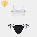 Bikini Set with Strap Design Floral Lace-up Bikini Set with 3d Flowers Adjustable Straps Swimsuit for Women 2pcs/set Contrasting Color Splicing Swimsuit. 