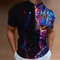 Leopard printed men's T-shirt fun casual top street oversized clothing Harajuku round neck animal pattern short sleeved T-shirts. 
