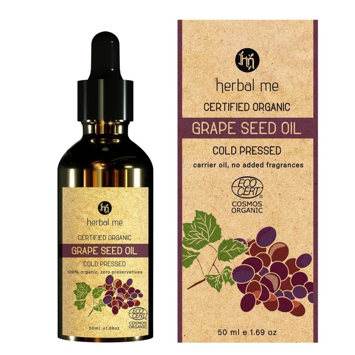 HM Herbal Me Certified Organic Grape Seed Oil | Cold Pressed Oil For Face & Hair_50 ml (FROM INDIA)NUZ