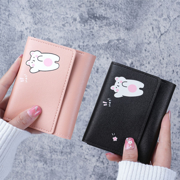 Women Short Cute Small Wallets Student Triple Fold Card Holder Girl ID Bag Card Holder Coin Purse Ladies Wallets Cartoon Bags LUKE