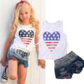 Toddler Baby Kids Girl Tank Top T-shirt+Denim Shorts Pants Outfit Clothes Set. 