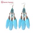 Lady Ethnic Style Earrings Bohemian Style Beaded Feather Tassel Earrings for Women Ethnic Waterdrop Pendant Ear Jewelry for Vacation Beach Retro Design Bohemian Feather Earrings. 