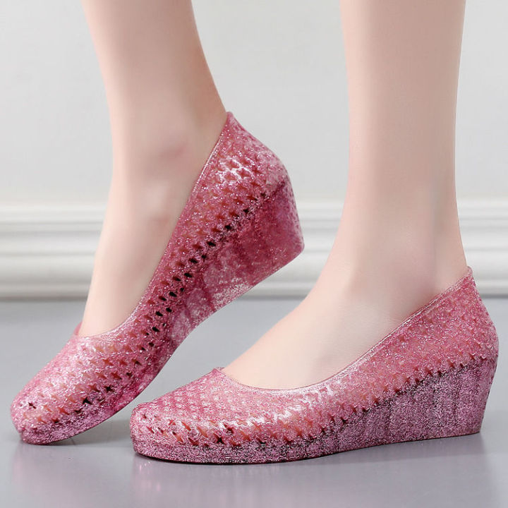 Summer%20Crystal%20Sandals%20Women's%20Outer%20Wear%20Bird's%20Nest%20Hole%20High%20Heel%20Plastic%20Non-Slip%20Wedge%20Thick%20Bottom%20Internet%20Celebrity%20Seaside%20Beach%20Shoes%20-%20Image%202