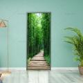 Natural Style Door Green Deep Forest Waterfall Scene Poster Vinyl PVC Waterproof Scratch Resistant Self-adhesive Door Sticker. 