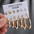 Fashion  Metal Elegant Female Hoop Earrings Crystal Pearl Earings 6Pcs/Set New. 