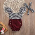 Cute Toddler Baby Girl Clothes Bodysuit Hairband Sunsuit Outfits Set Jumpsuit for baby kids Striped Bebe Girls Clothing Newborn. 