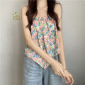 Yfashion Women Cotton Halter Neck Tank Tops Fashion Sweet Floral Printing Sleeveless Tops Elegant Loose Irregular Vest. 