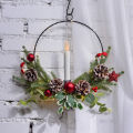 Likovie Battery Operated Christmas Wreath Led Light-up Christmas Wreath with Red Berry Pinecone Garland Festive Xmas Decoration for Front Door Wall Hanging Christmas Window Wreath. 