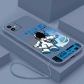 [Free Strap] Samsung Galaxy A04e A04 A04s A02s A03s Smile Astronaut Square Phone Case Liquid Silicon Soft Casing nasa Cover. 